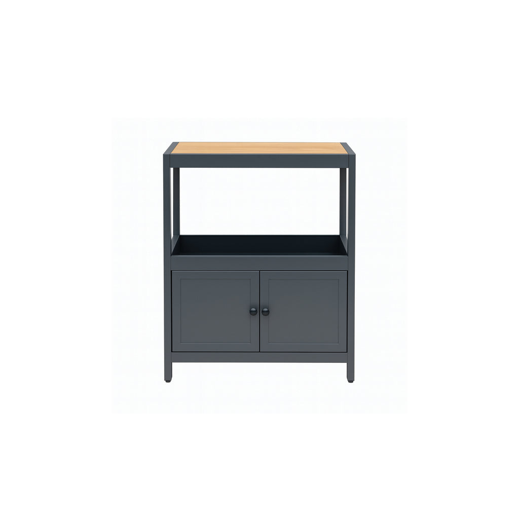 Outdoor Kitchen Cabinet Set with Built-In Ice Bin and Detachable Bar Cart Trolley