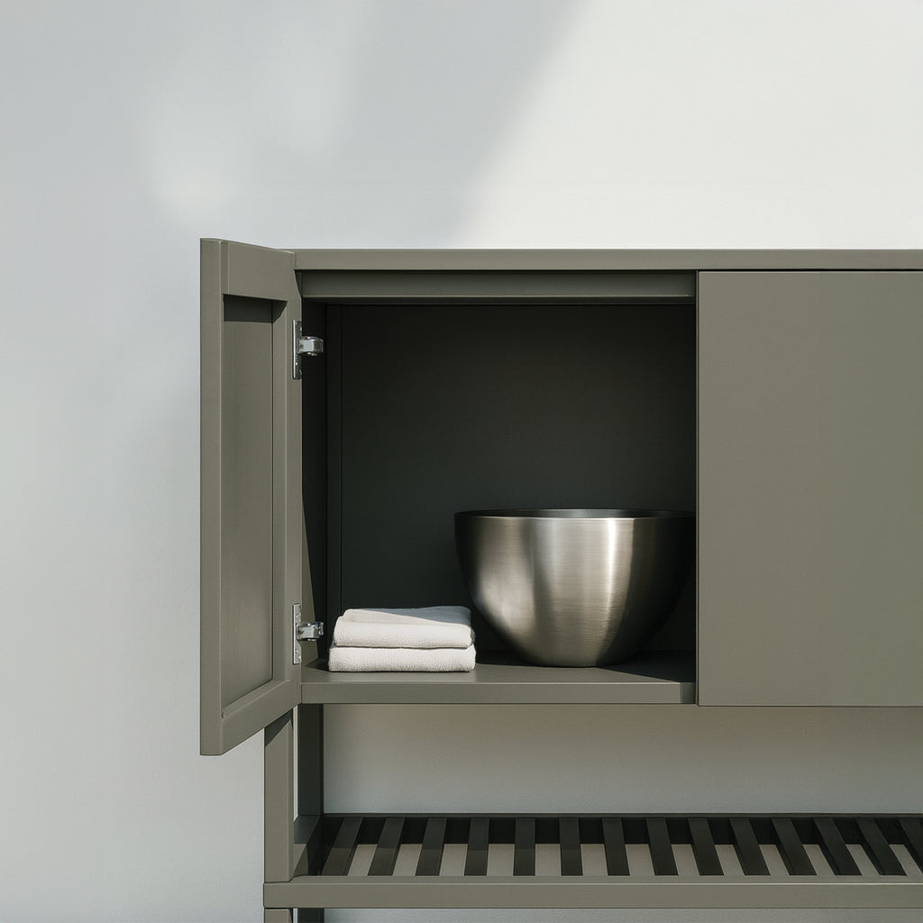 Powder-Coated Steel Outdoor Kitchen Cabinet Set with Stainless Steel Countertop and Built-In Ice Bin