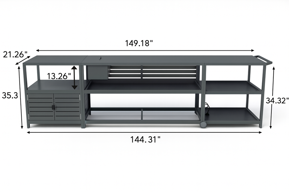 Product size image for Comfola Outdoor Kitchen Cabinet Set with Built-In Ice Bin and Detachable Bar Cart Trolley