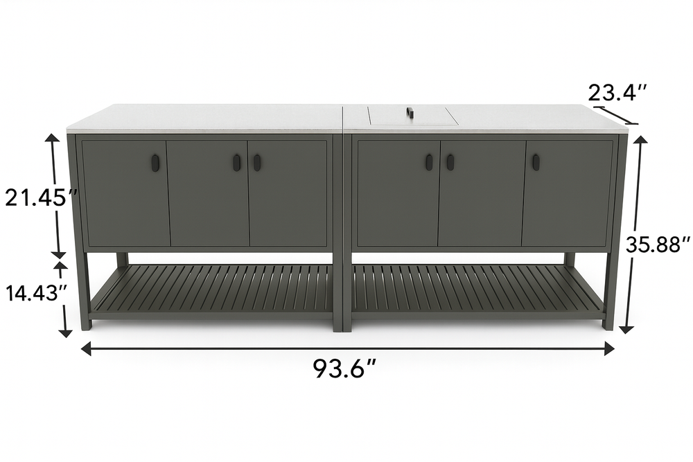 Product size image for Comfola Powder-Coated Steel Outdoor Kitchen Cabinet Set with Stainless Steel Countertop and Built-In Ice Bin