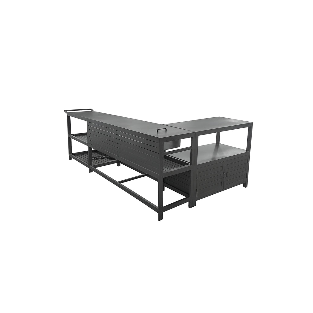 Outdoor Kitchen Cabinet Set with Built-In Ice Bin and Detachable Bar Cart Trolley