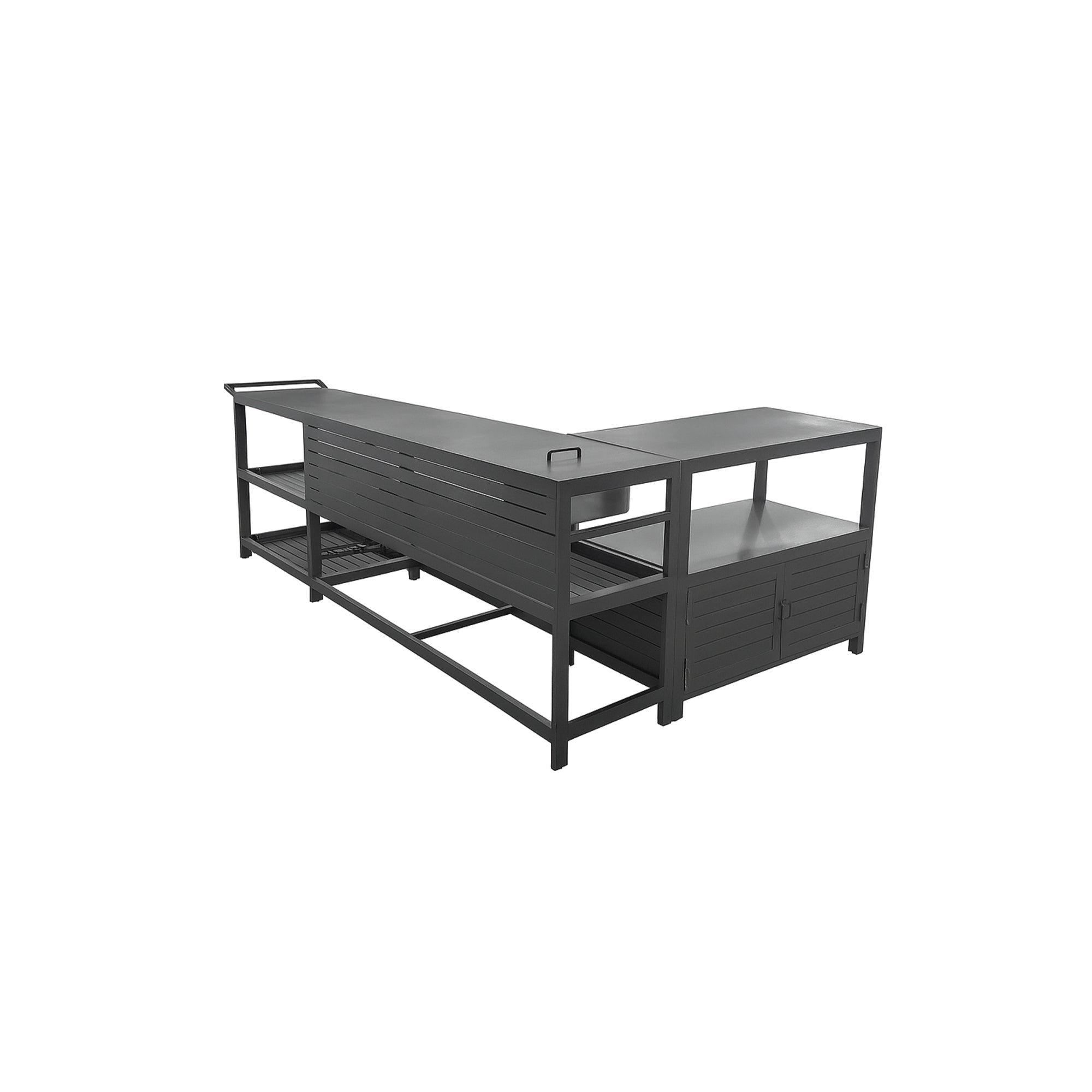 Outdoor Kitchen Cabinet Set with Built-In Ice Bin and Detachable Bar Cart Trolley