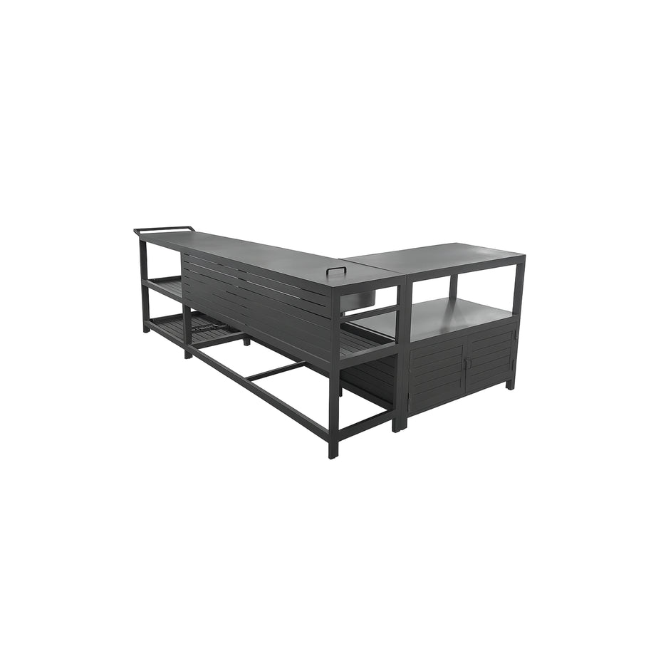 Comfola Outdoor Kitchen Cabinet Set with Built-In Ice Bin and Detachable Bar Cart Trolley