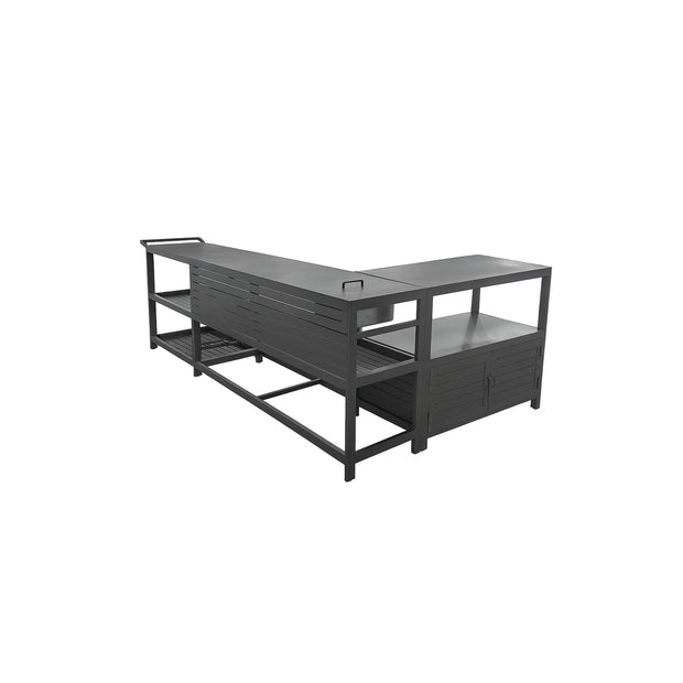 Comfola Outdoor Kitchen Cabinet Set with Built-In Ice Bin and Detachable Bar Cart Trolley