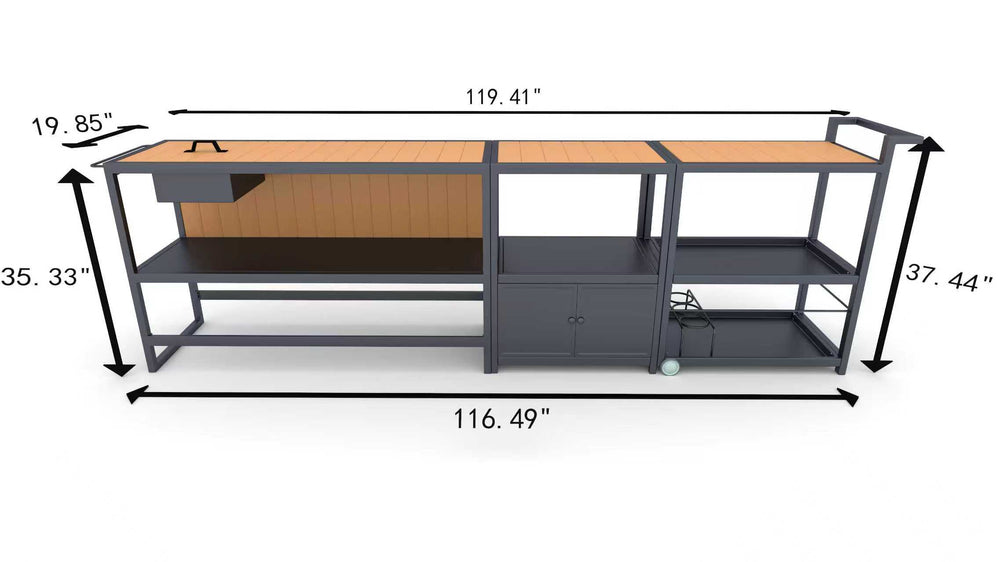 Product size image for Comfola Outdoor Kitchen Cabinet Set with Built-In Ice Bin and Detachable Bar Cart Trolley